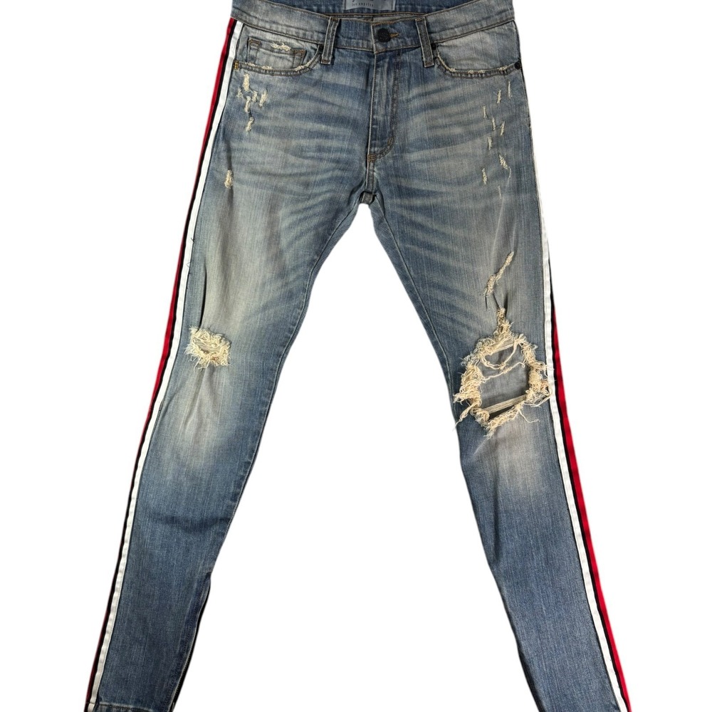Golden Los Angeles Skinny Jeans Mens 32 Blue Denim Stripe Ankle Zip Distressed